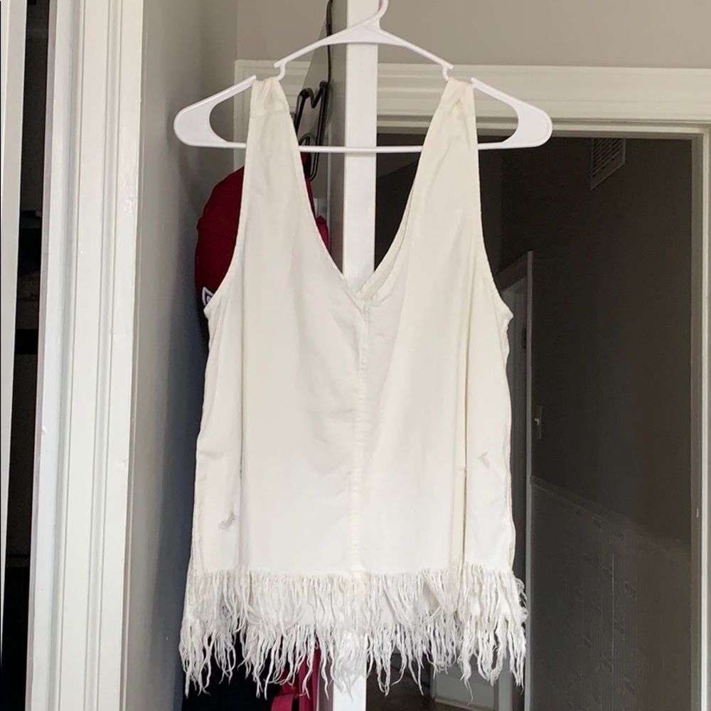 American Eagle white destroyed denim tank
